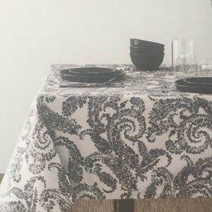 Bee & Willow home Paisley Laminated Tablecloth 52 in x 70 in Off White Gray Tan